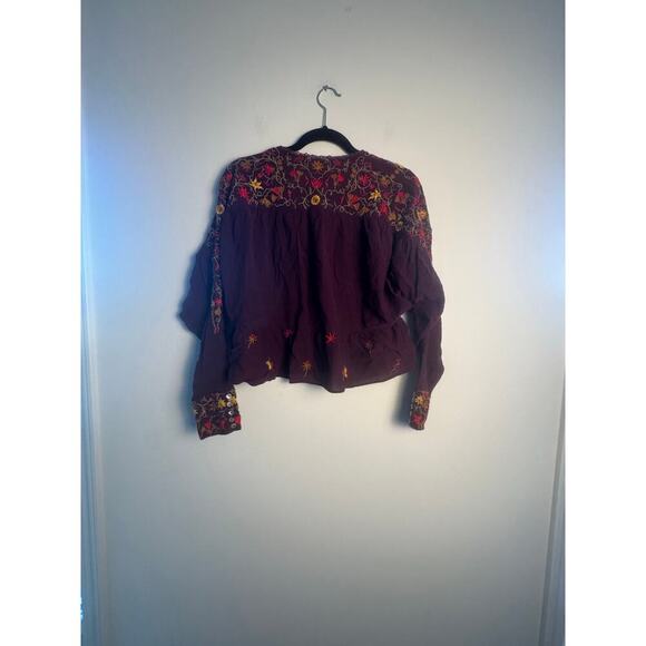 Free Poeple Women’s Ava 
Embroidered Pull Over V Neck Blouse Size Large - Picture 11 of 12